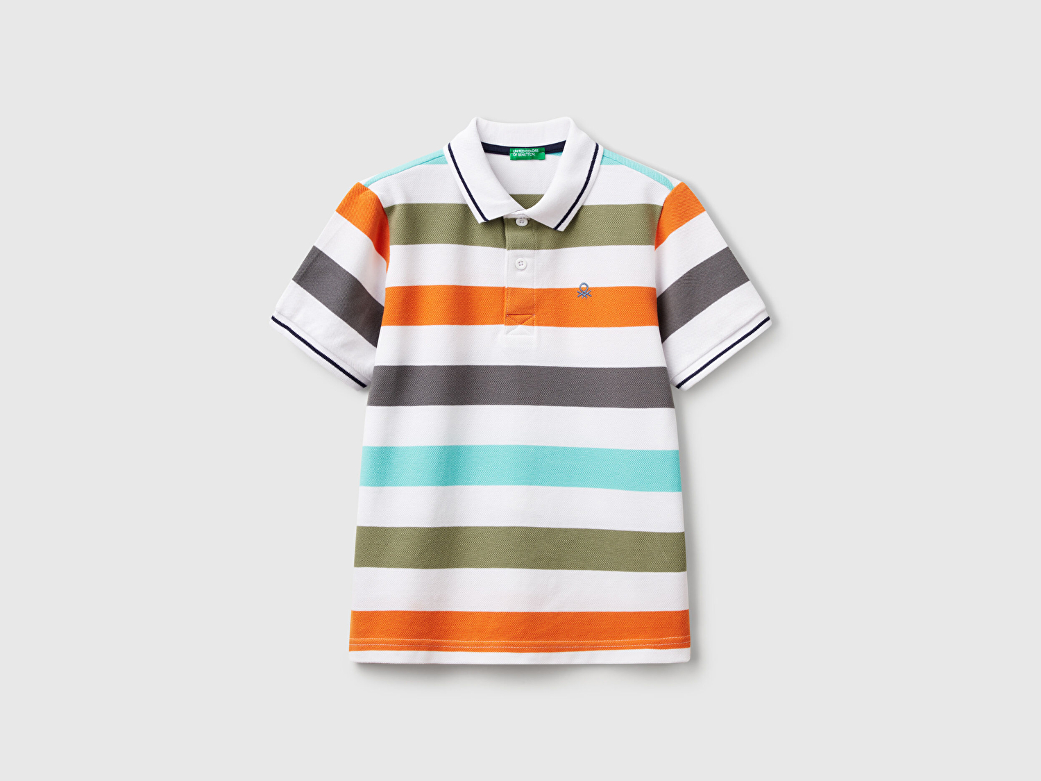 Benetton Erkek Çocuk Turuncu Mix Çizgili Logo İşlemeli Polo T-Shirt