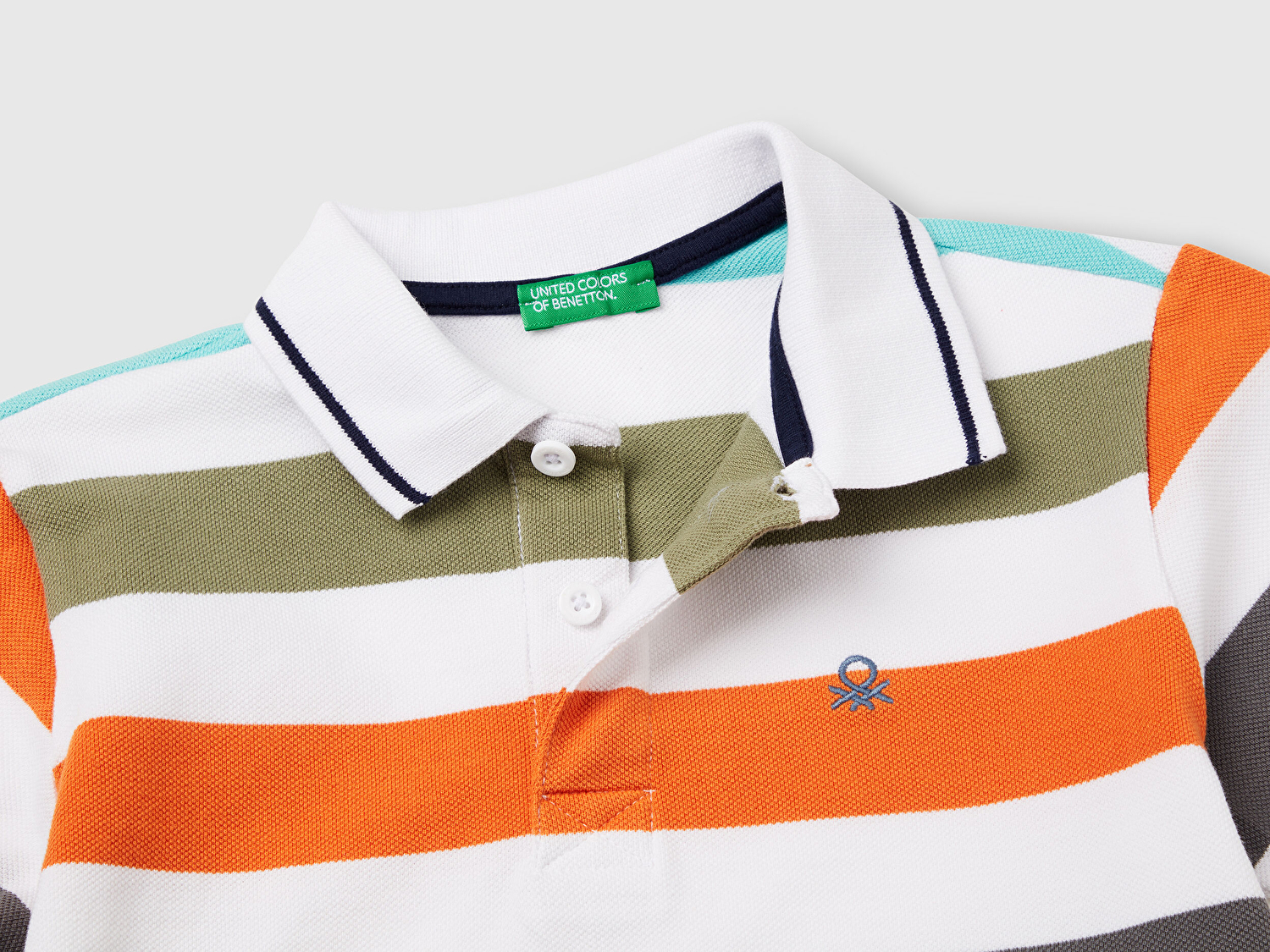 Benetton Erkek Çocuk Turuncu Mix Çizgili Logo İşlemeli Polo T-Shirt