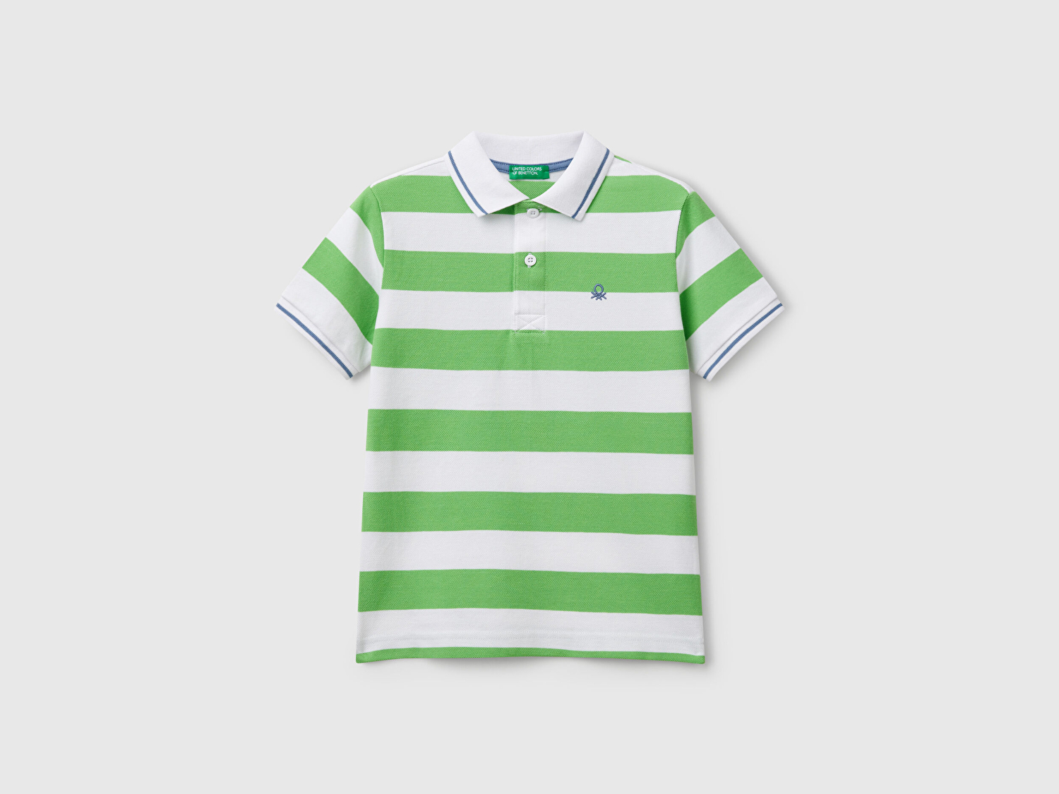 Benetton Erkek Çocuk Fıstık Yeşili Mix Çizgili Logo İşlemeli Polo T-Shirt