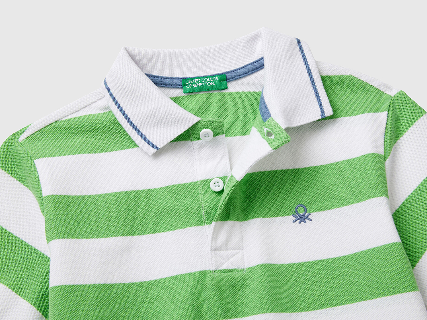 Benetton Erkek Çocuk Fıstık Yeşili Mix Çizgili Logo İşlemeli Polo T-Shirt