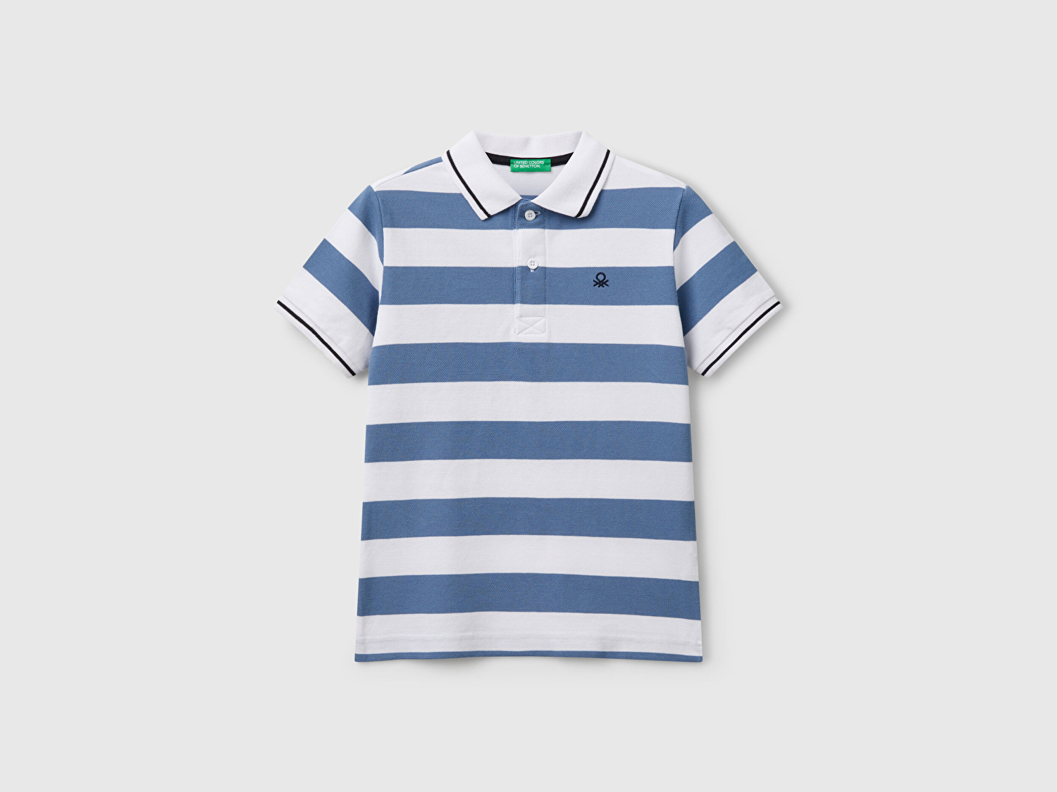 Benetton Erkek Çocuk Mavi Mix Çizgili Logo İşlemeli Polo T-Shirt