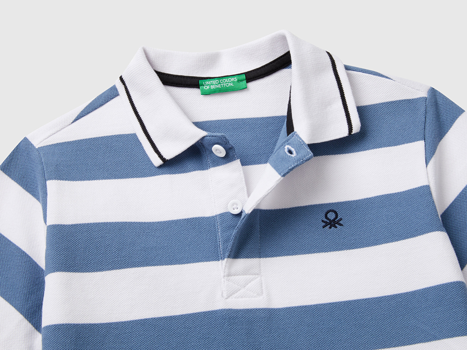 Benetton Erkek Çocuk Mavi Mix Çizgili Logo İşlemeli Polo T-Shirt