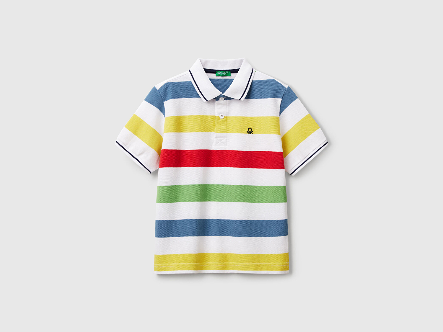 Benetton Erkek Çocuk Renkli Mix Çizgili Logo İşlemeli Polo T-Shirt
