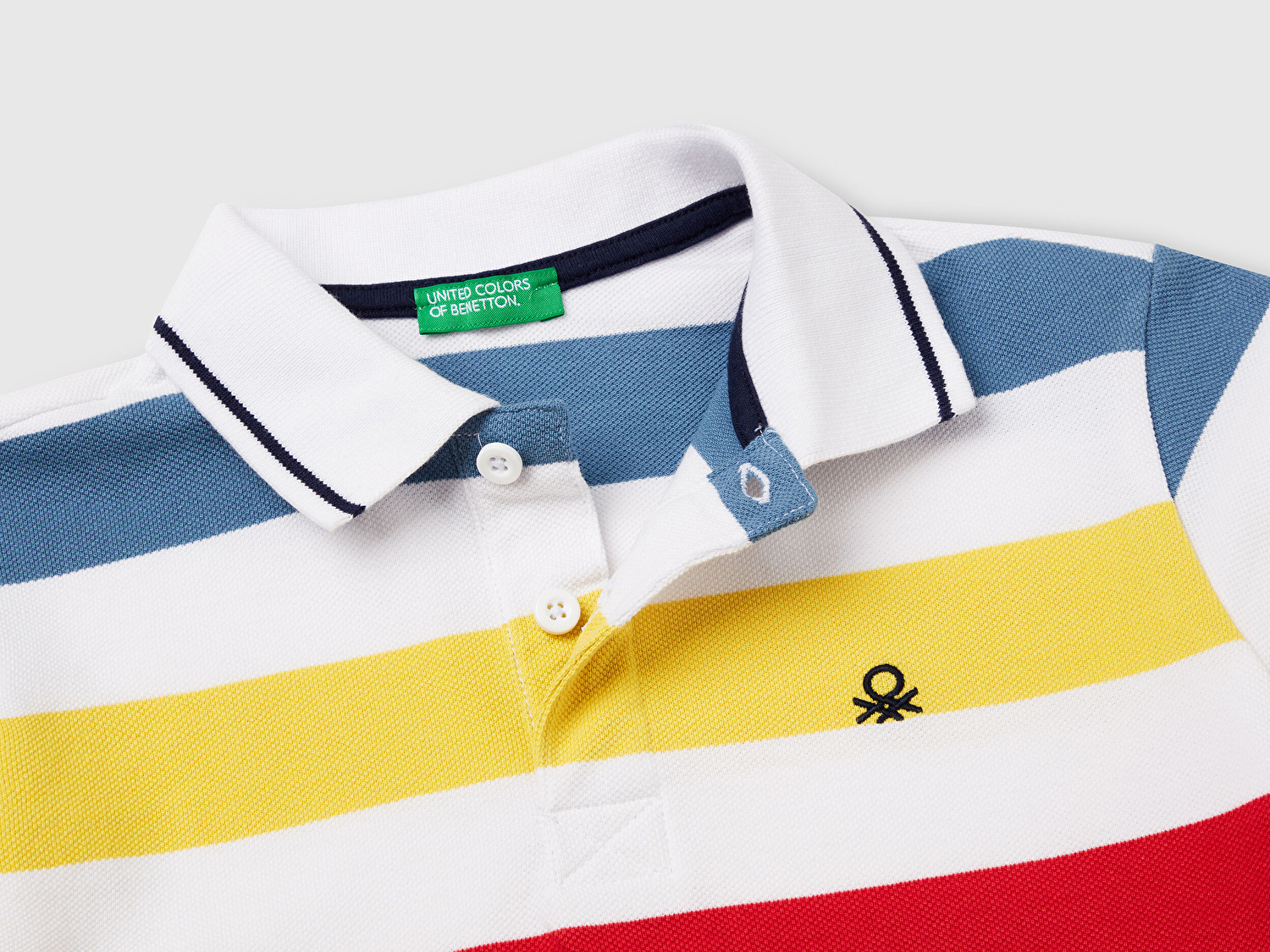 Benetton Erkek Çocuk Renkli Mix Çizgili Logo İşlemeli Polo T-Shirt