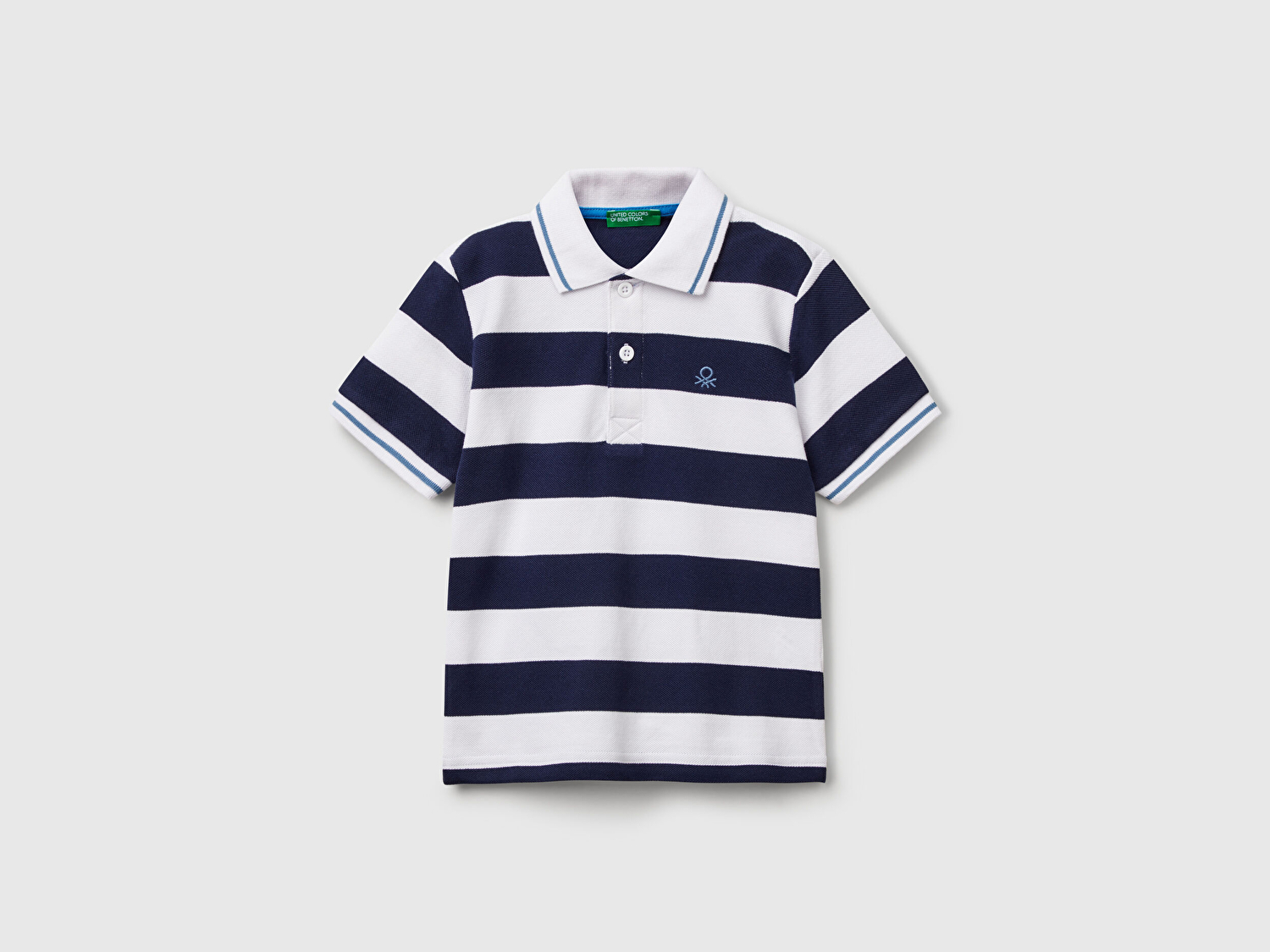 Benetton Erkek Bebek Lacivert Mix Çizgili Logo İşlemeli Polo T-Shirt