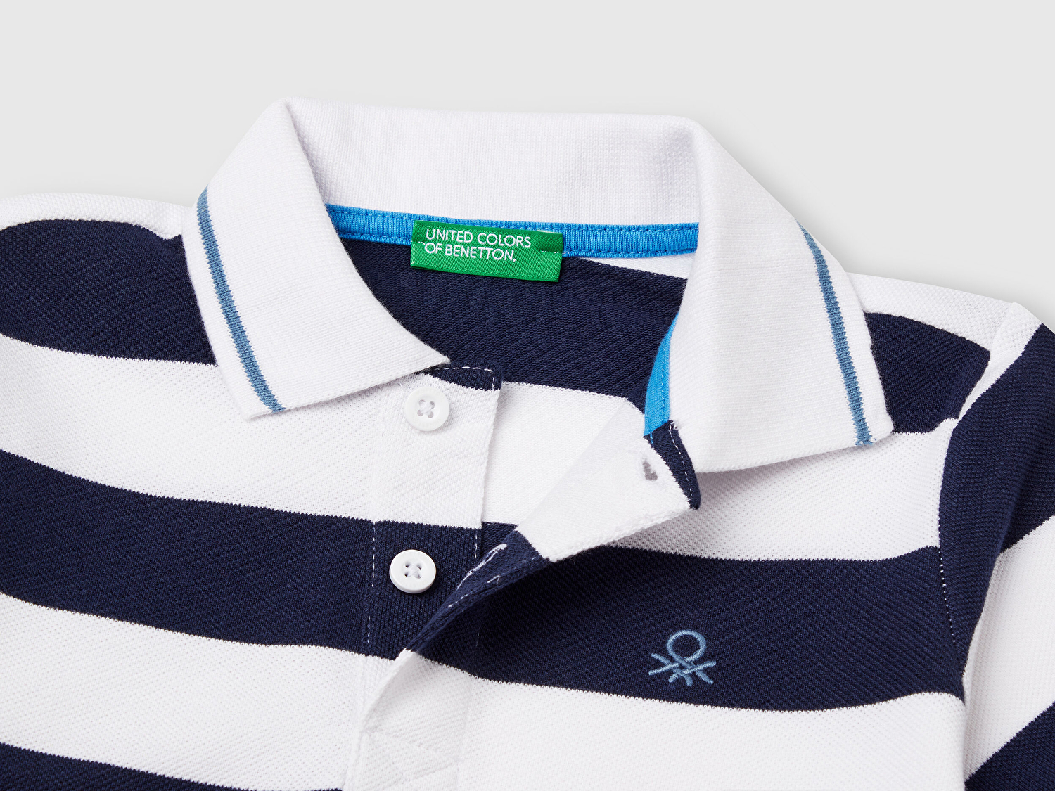 Benetton Erkek Bebek Lacivert Mix Çizgili Logo İşlemeli Polo T-Shirt