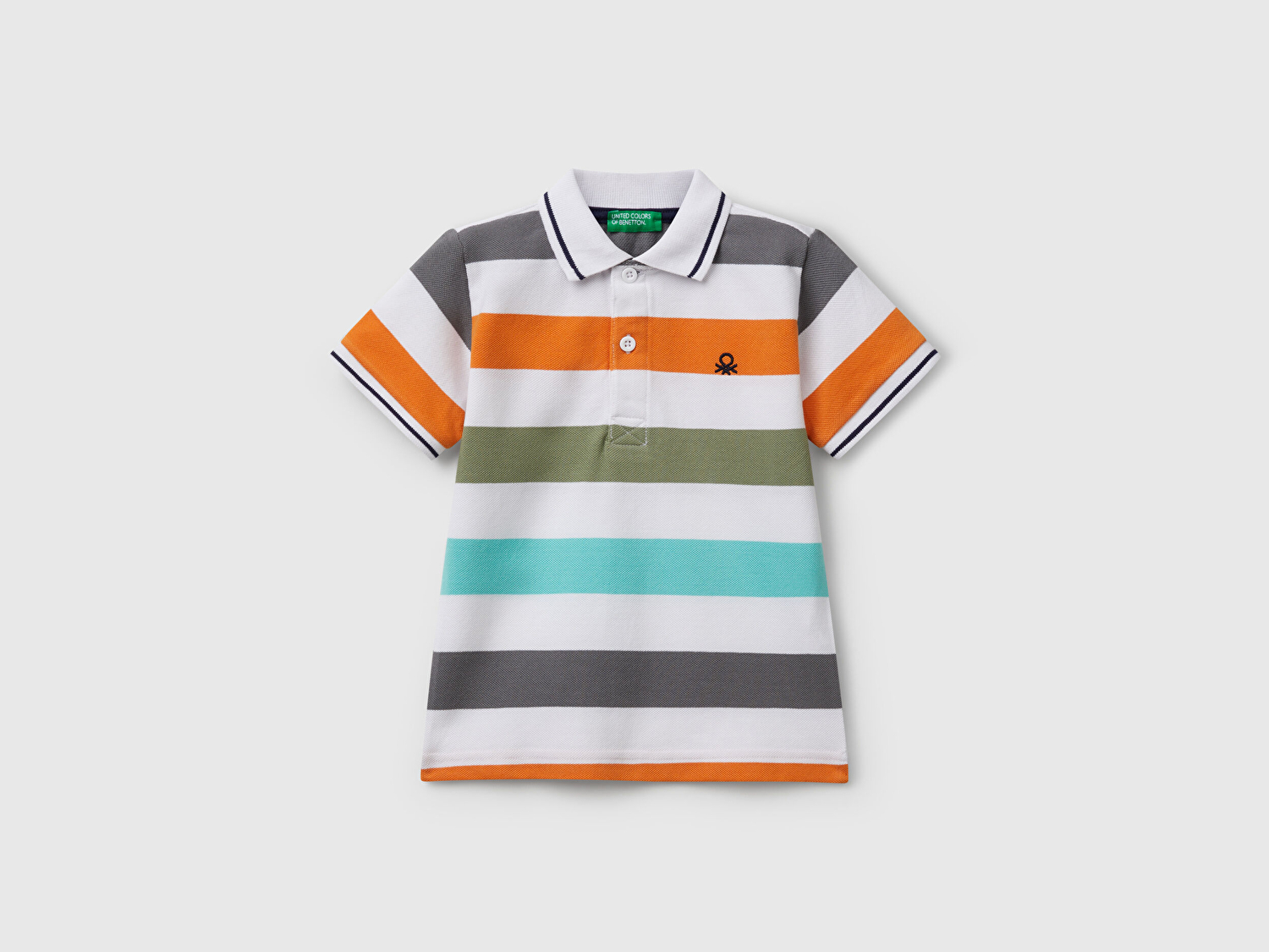 Benetton Erkek Bebek Turuncu Mix Çizgili Logo İşlemeli Polo T-Shirt