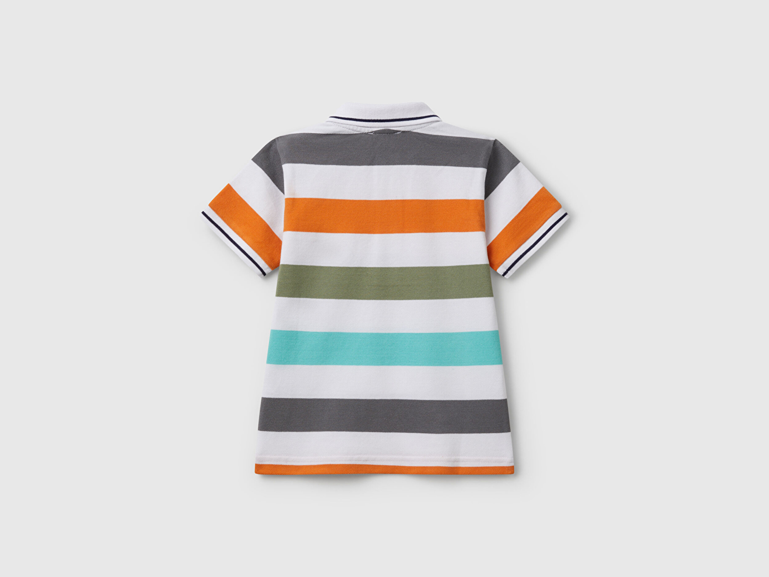 Benetton Erkek Bebek Turuncu Mix Çizgili Logo İşlemeli Polo T-Shirt