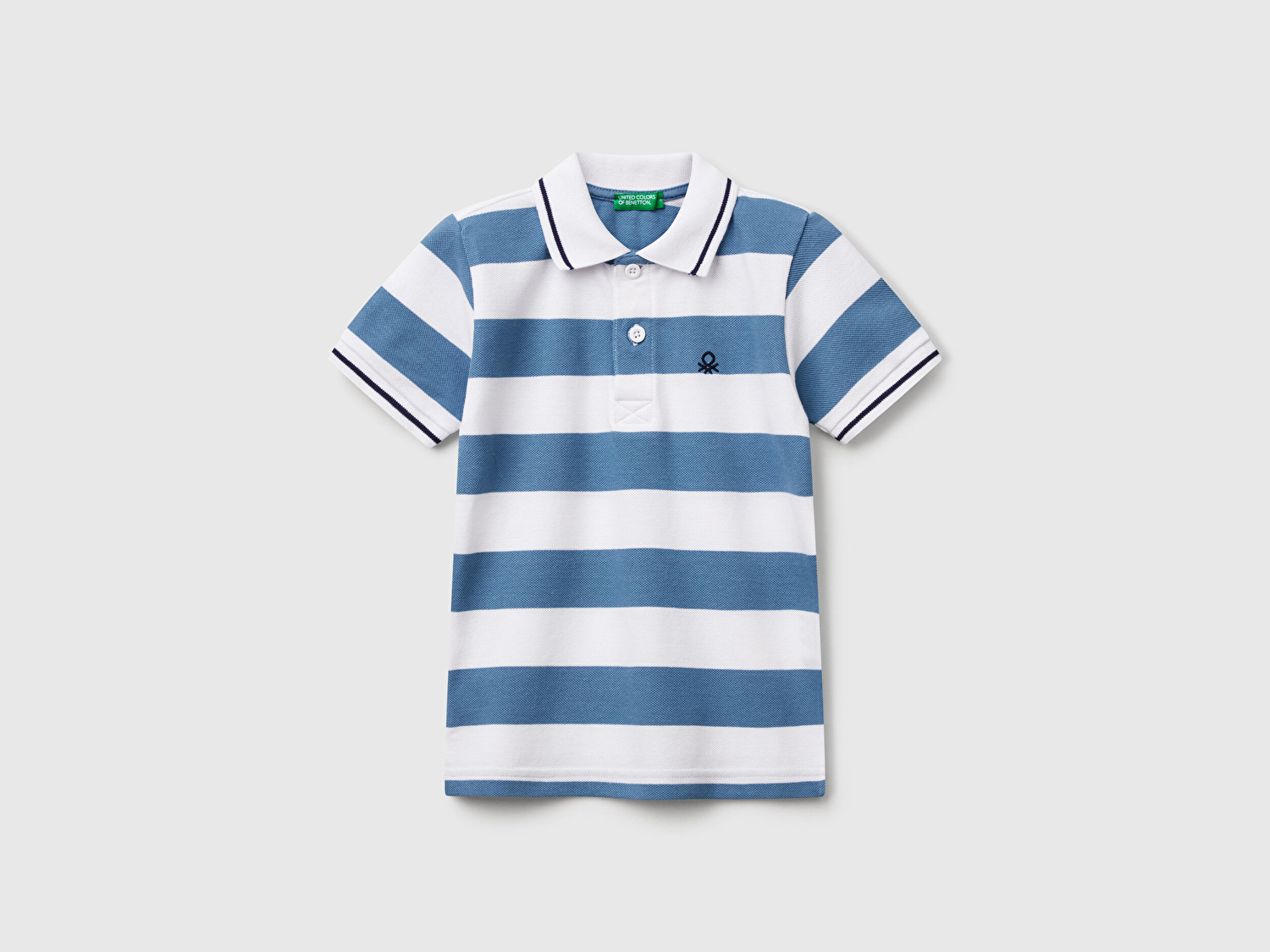 Benetton Erkek Bebek Mavi Mix Çizgili Logo İşlemeli Polo T-Shirt