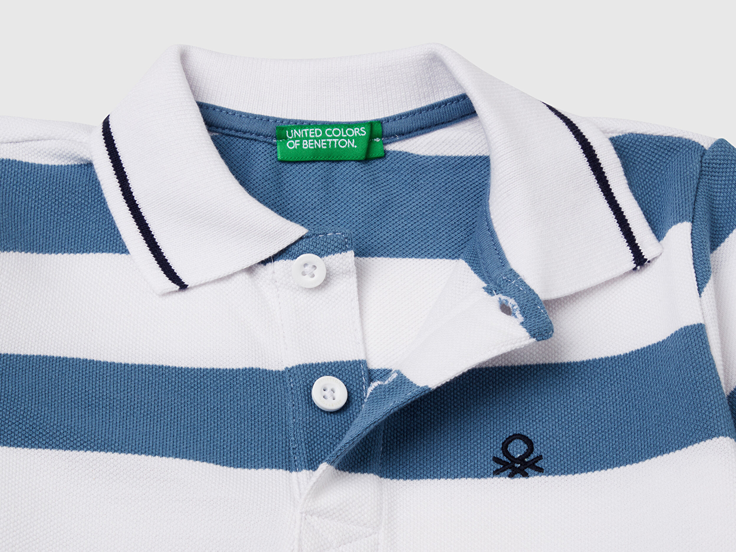 Benetton Erkek Bebek Mavi Mix Çizgili Logo İşlemeli Polo T-Shirt