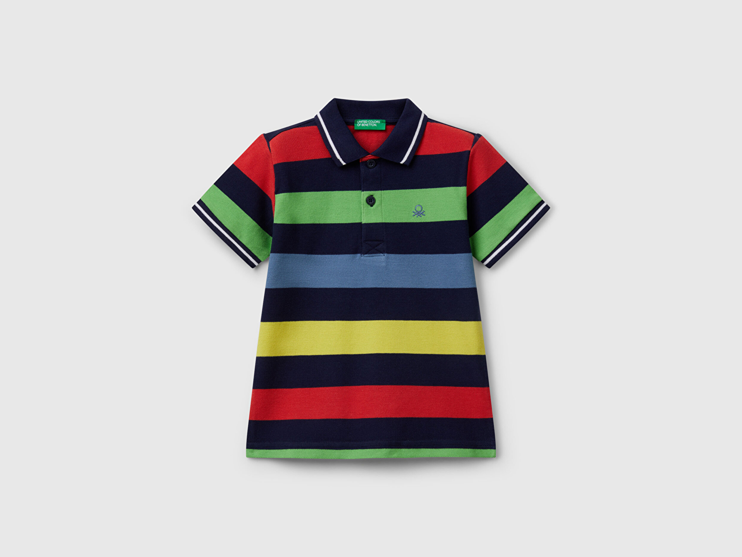 Benetton Erkek Bebek Koyu Renkli Mix Çizgili Logo İşlemeli Polo T-Shirt