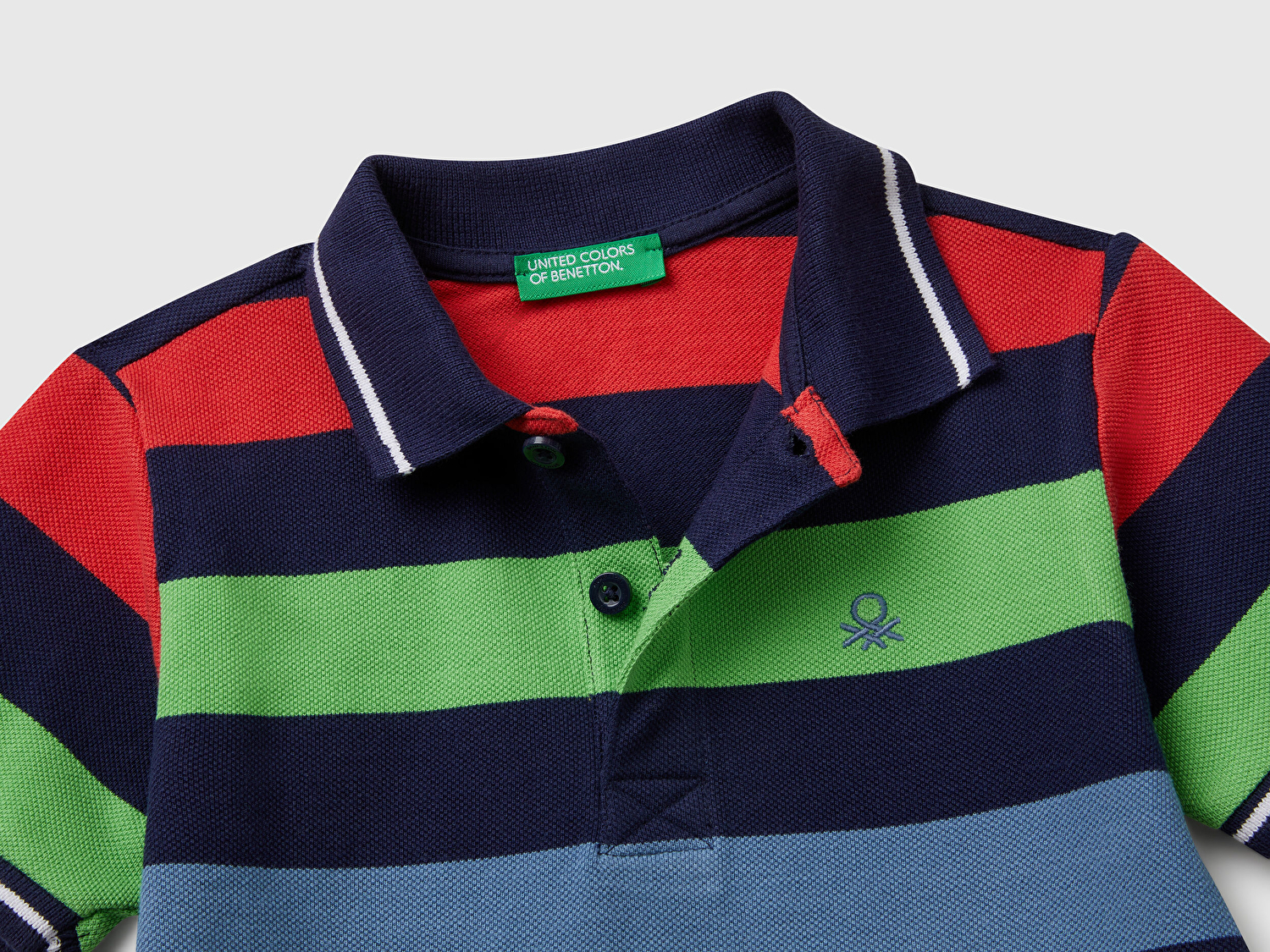 Benetton Erkek Bebek Koyu Renkli Mix Çizgili Logo İşlemeli Polo T-Shirt