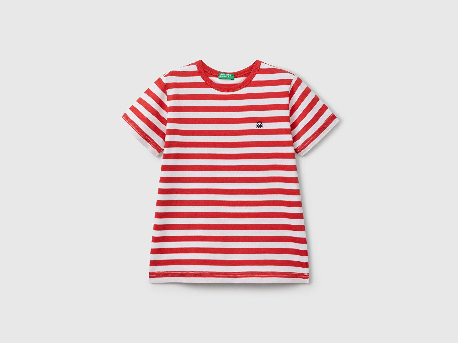 Benetton Erkek Çocuk Kırmızı Çizgili Önü Logo İşlemeli T-Shirt
