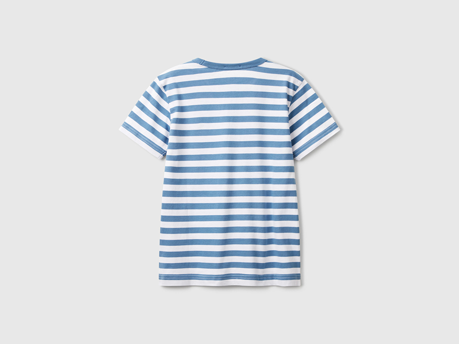 Benetton Erkek Çocuk Mavi Çizgili Önü Logo İşlemeli T-Shirt