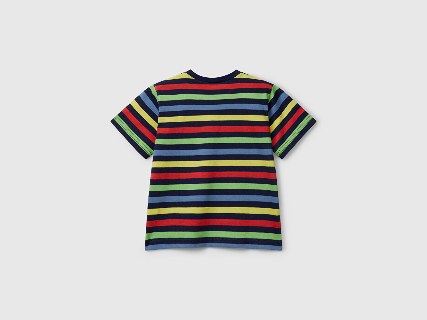 Benetton Erkek Bebek Koyu Renkli Mix Çizgili Önü Logo İşlemeli T-Shirt