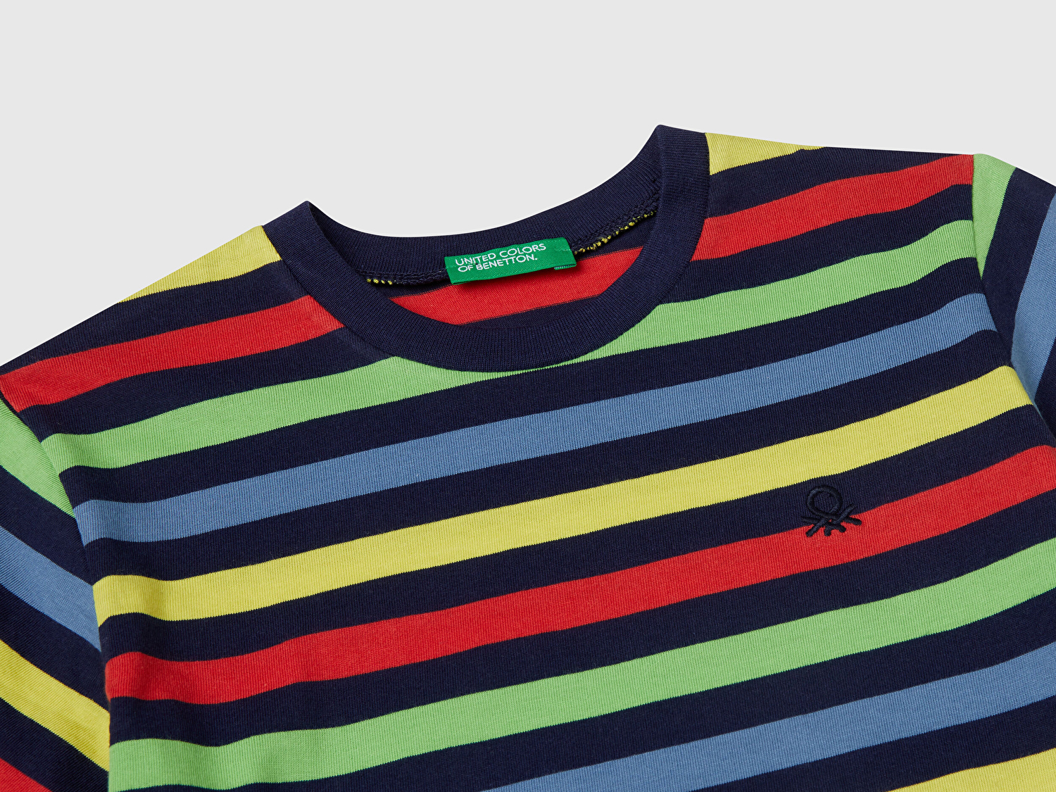 Benetton Erkek Bebek Koyu Renkli Mix Çizgili Önü Logo İşlemeli T-Shirt