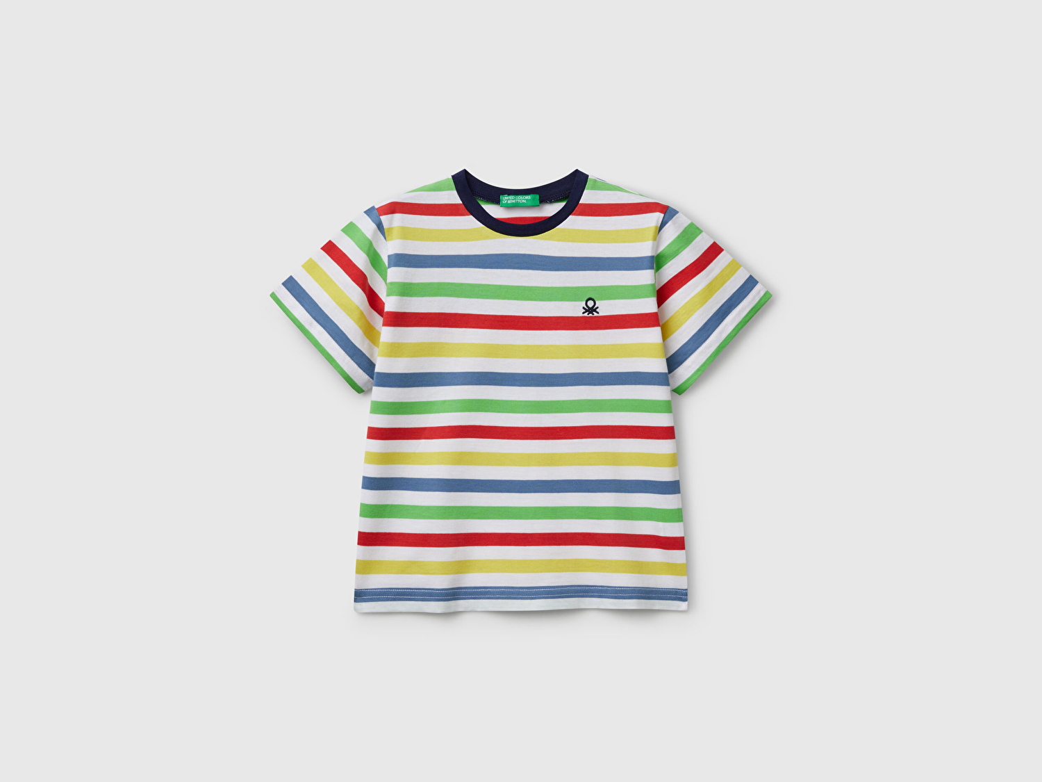 Benetton Erkek Bebek Renkli Mix Çizgili Önü Logo İşlemeli T-Shirt