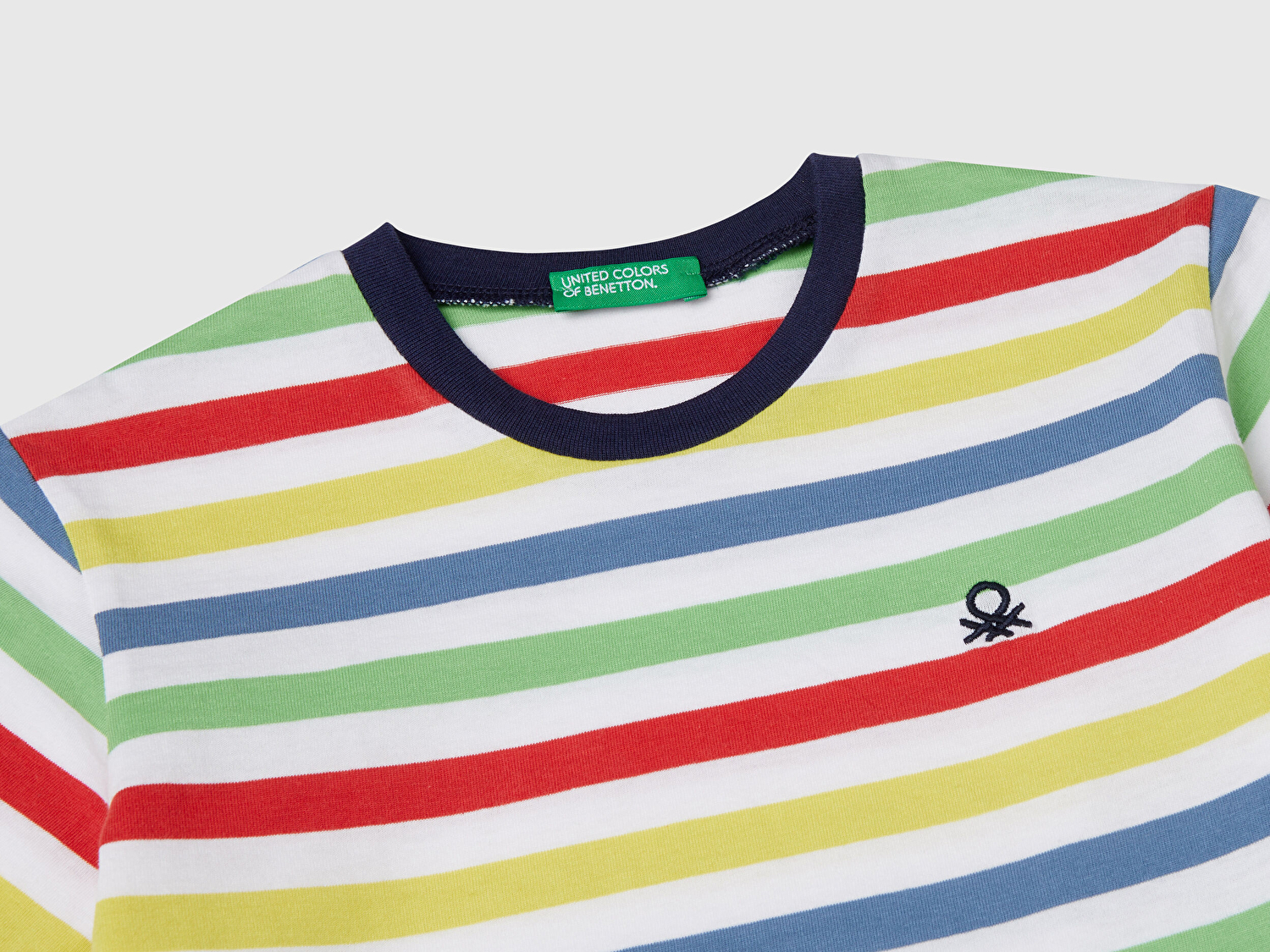 Benetton Erkek Bebek Renkli Mix Çizgili Önü Logo İşlemeli T-Shirt