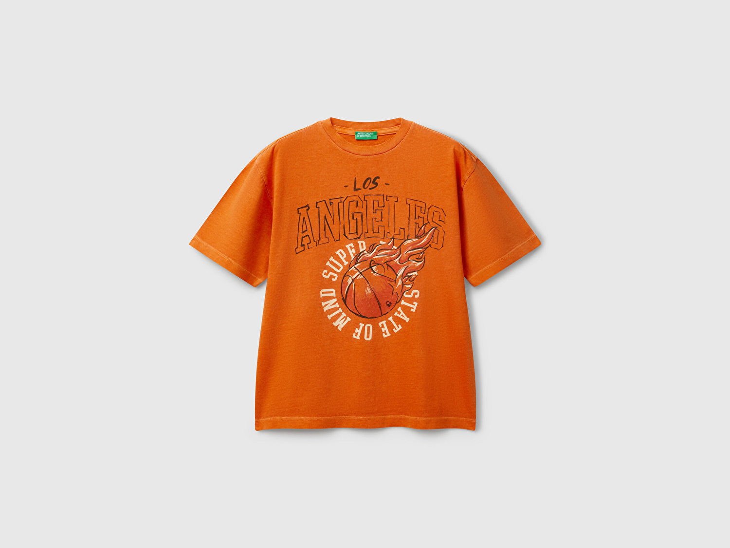Benetton Erkek Çocuk Turuncu Slogan Baskılı Soluk Efektli T-Shirt