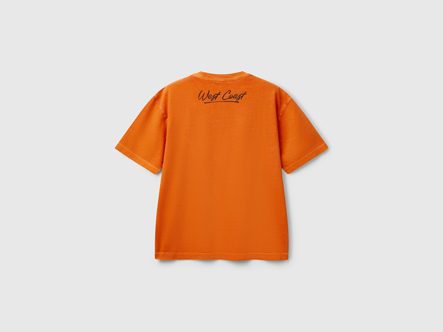 Benetton Erkek Çocuk Turuncu Slogan Baskılı Soluk Efektli T-Shirt
