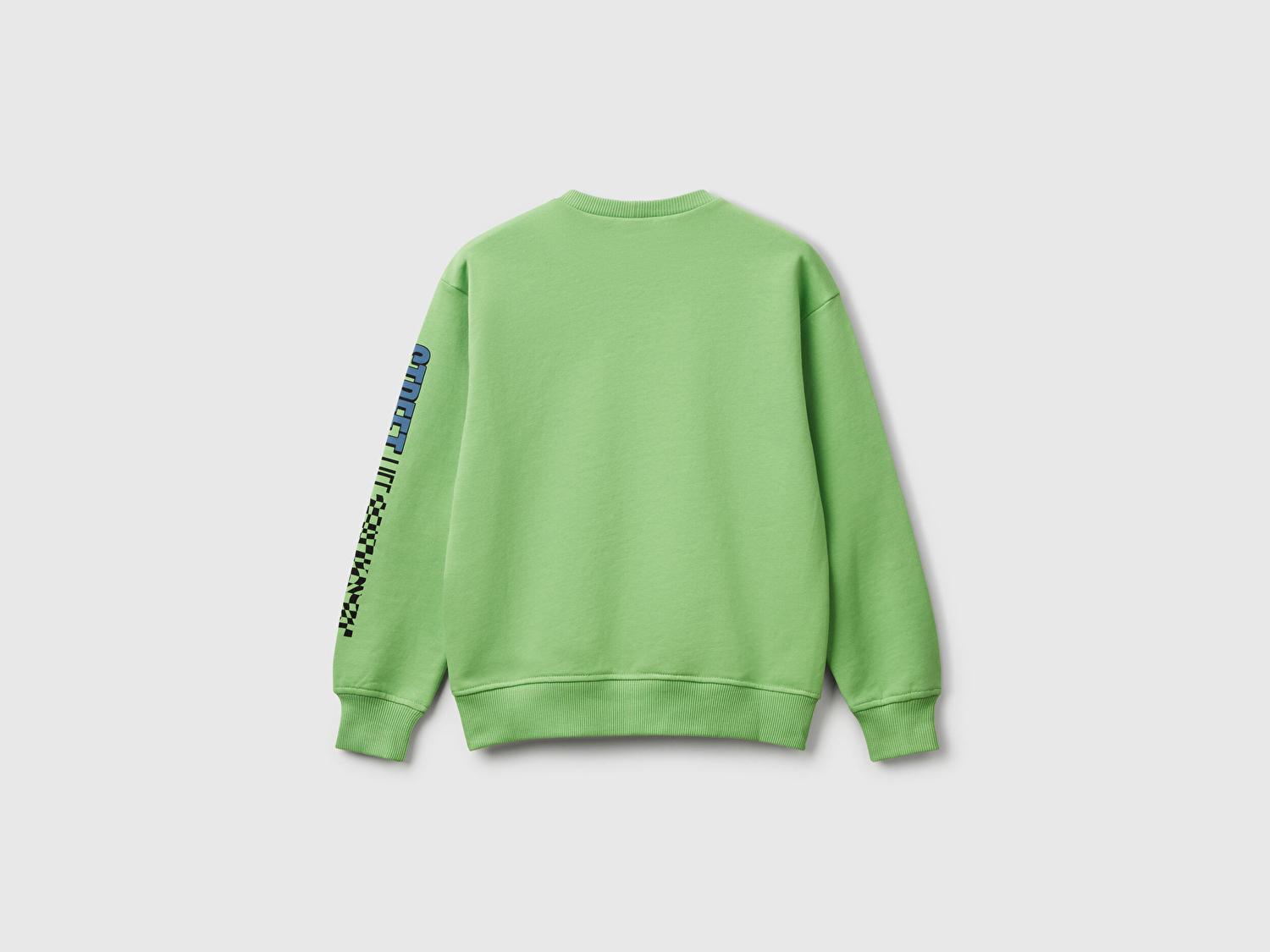 Benetton Erkek Çocuk Fıstık Yeşili Baskılı Manşetli Bisiklet Yaka Sweatshirt