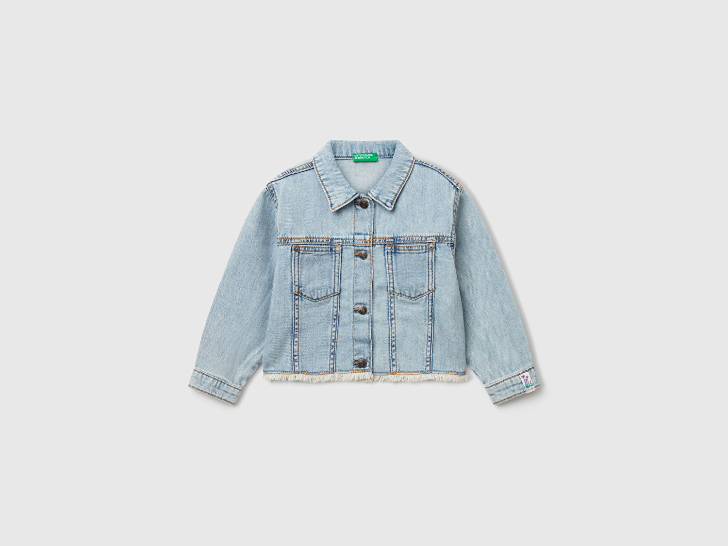 Benetton Kız Bebek Açık Denim Manşetli Denim Ceket