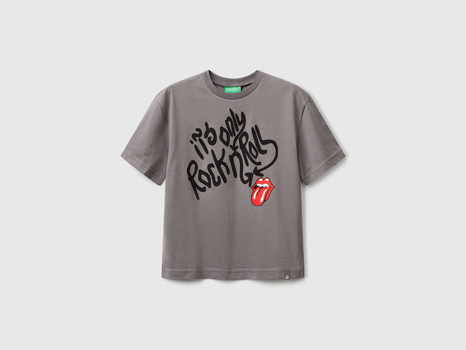 Benetton Erkek Çocuk Antrasit Rolling Stones Baskılı Logo Etiketli T-Shirt
