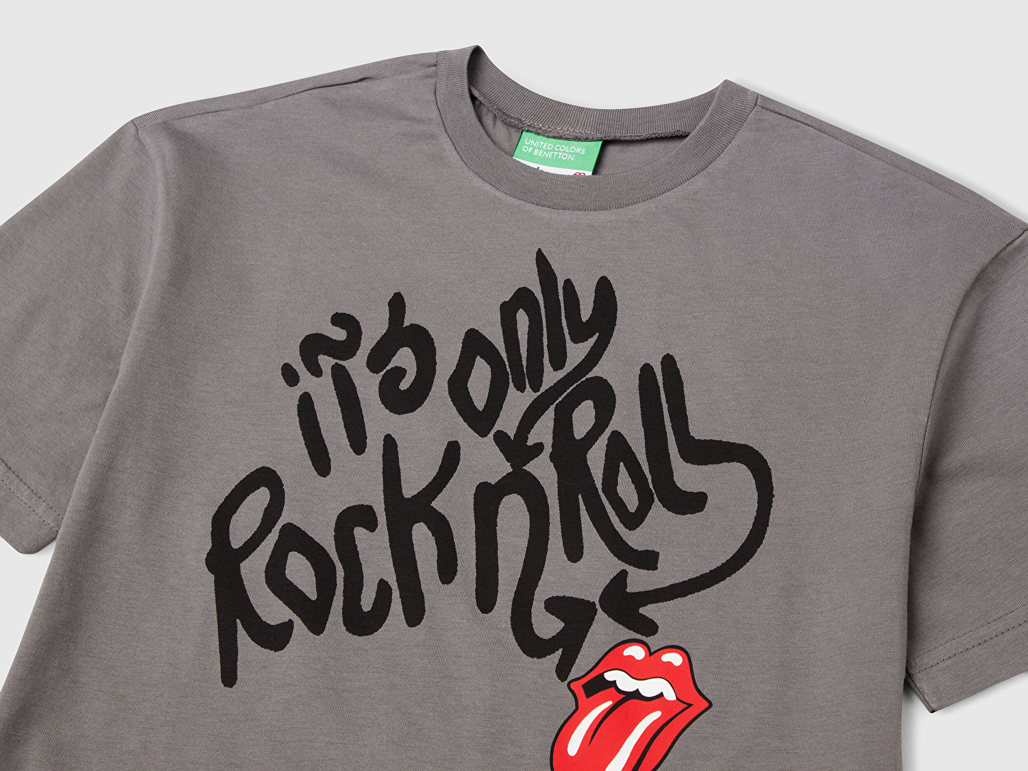 Benetton Erkek Çocuk Antrasit Rolling Stones Baskılı Logo Etiketli T-Shirt