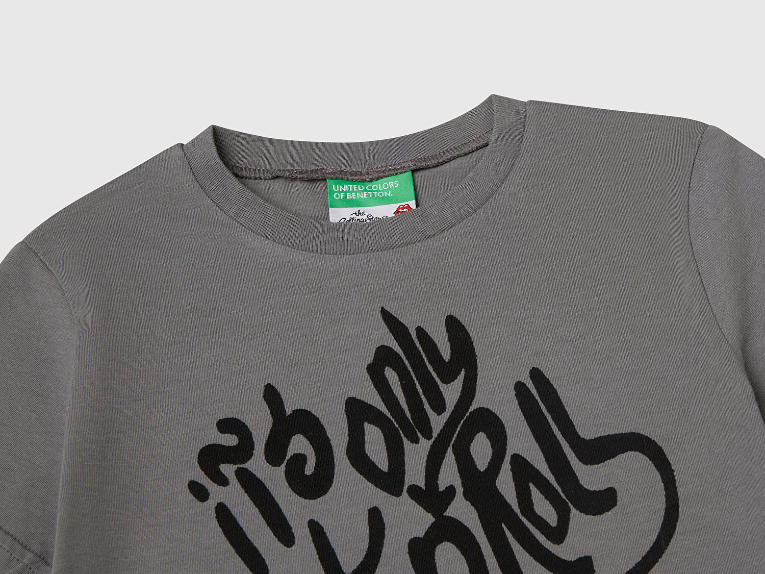 Benetton Erkek Bebek Antrasit Rolling Stones Baskılı Logo Etiketli T-Shirt