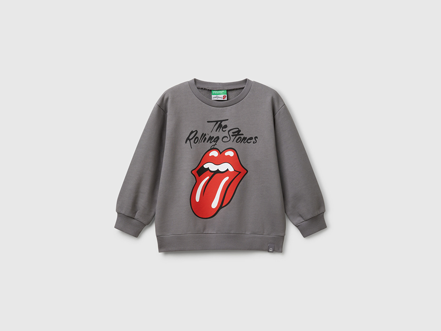 Benetton Erkek Bebek Antrasit Rolling Stones Baskılı Etiket Logolu Bisiklet Yaka Sweatshirt