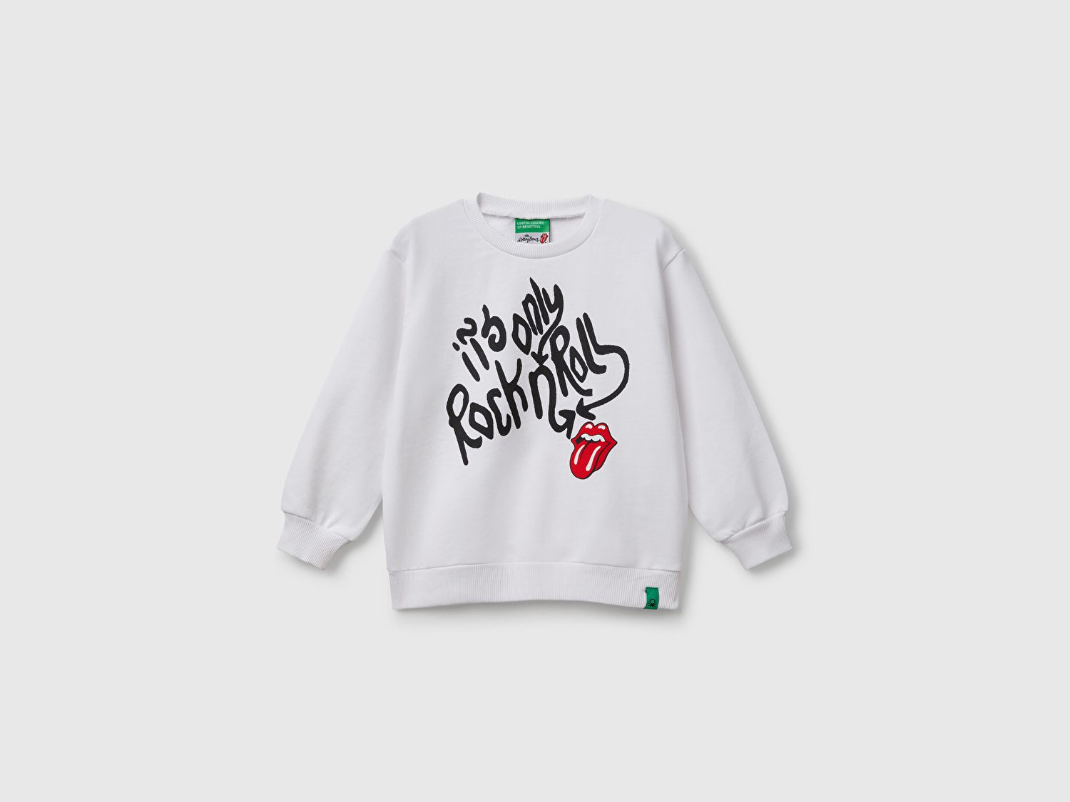 Benetton Erkek Bebek Beyaz Rolling Stones Baskılı Etiket Logolu Bisiklet Yaka Sweatshirt
