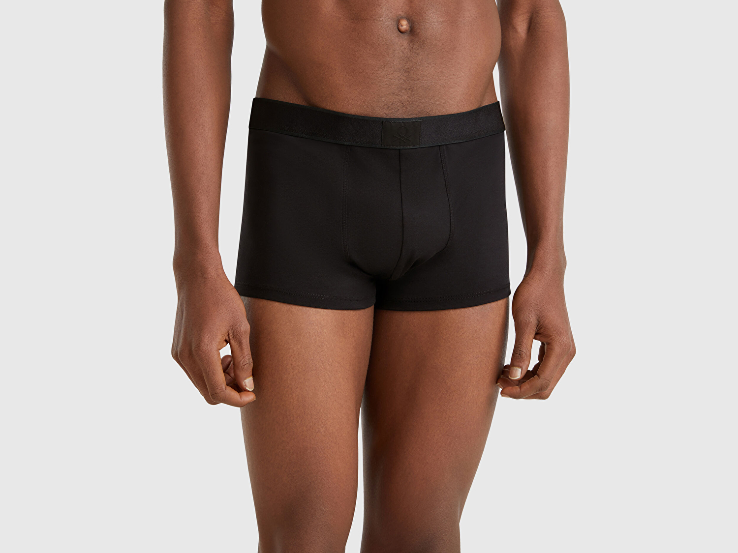 Benetton Erkek Siyah Pamuk Karışımlı Beli Logo Baskılı Boxer
