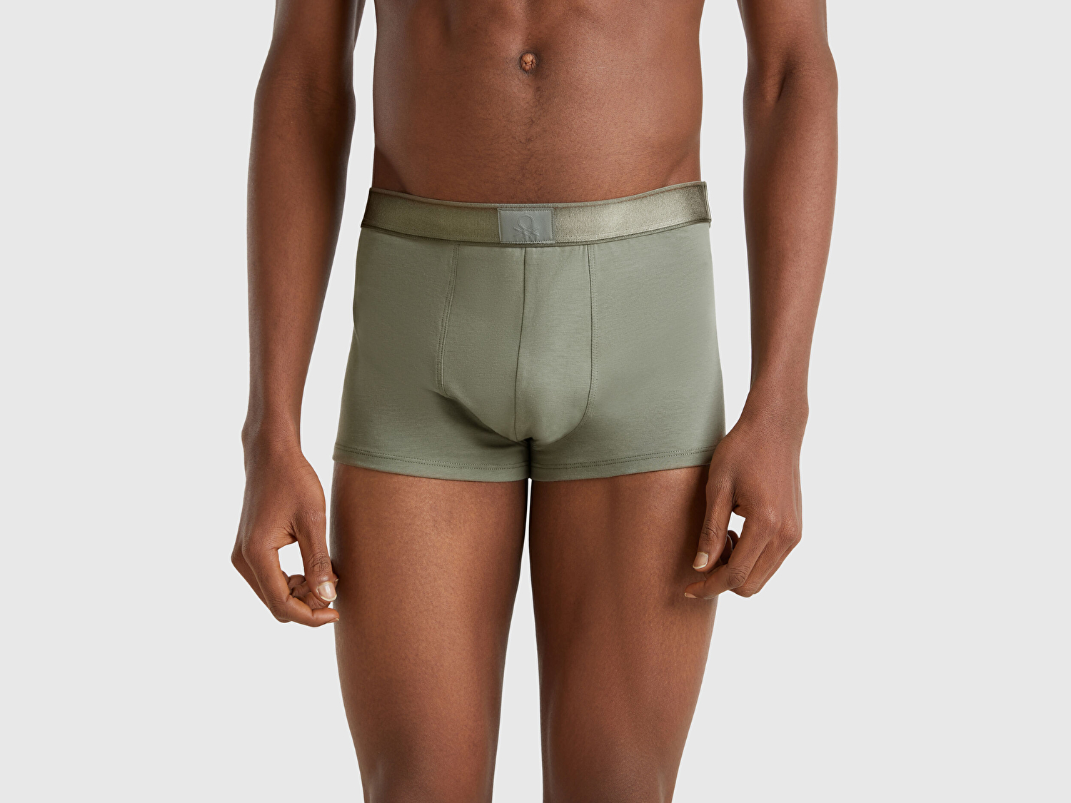 Benetton Erkek Soluk Yeşil Pamuk Karışımlı Beli Logo Baskılı Boxer