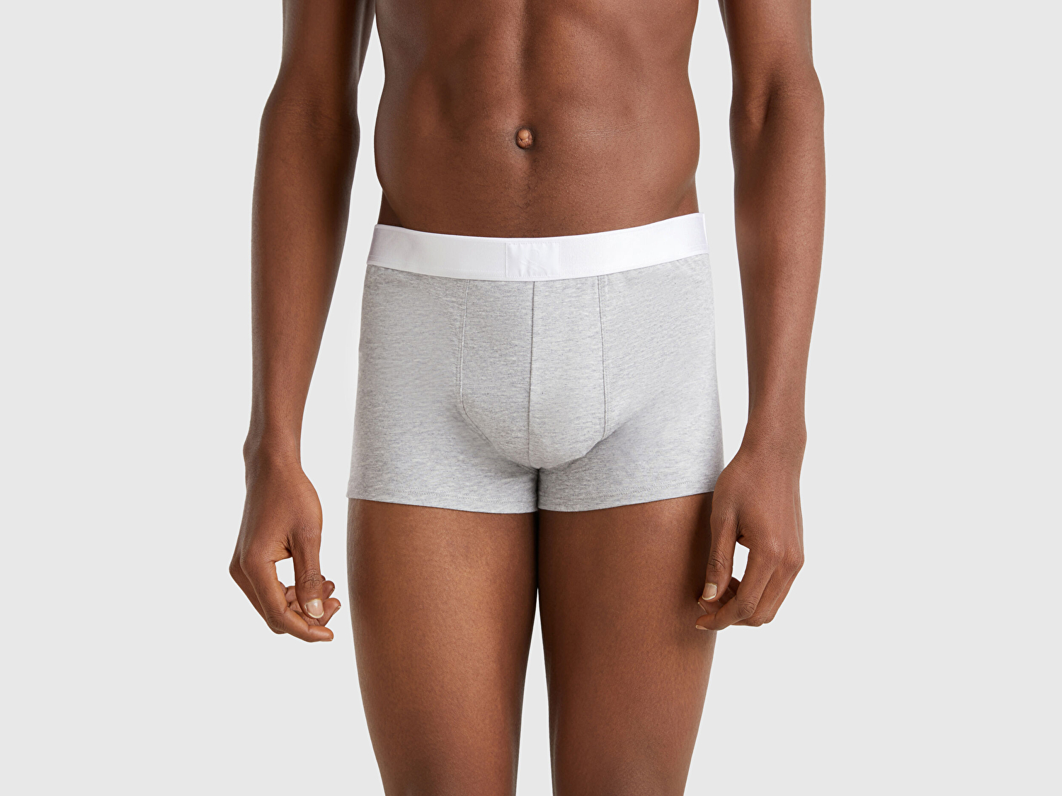 Benetton Erkek Gri Melanj Pamuk Karışımlı Beli Logo Baskılı Boxer