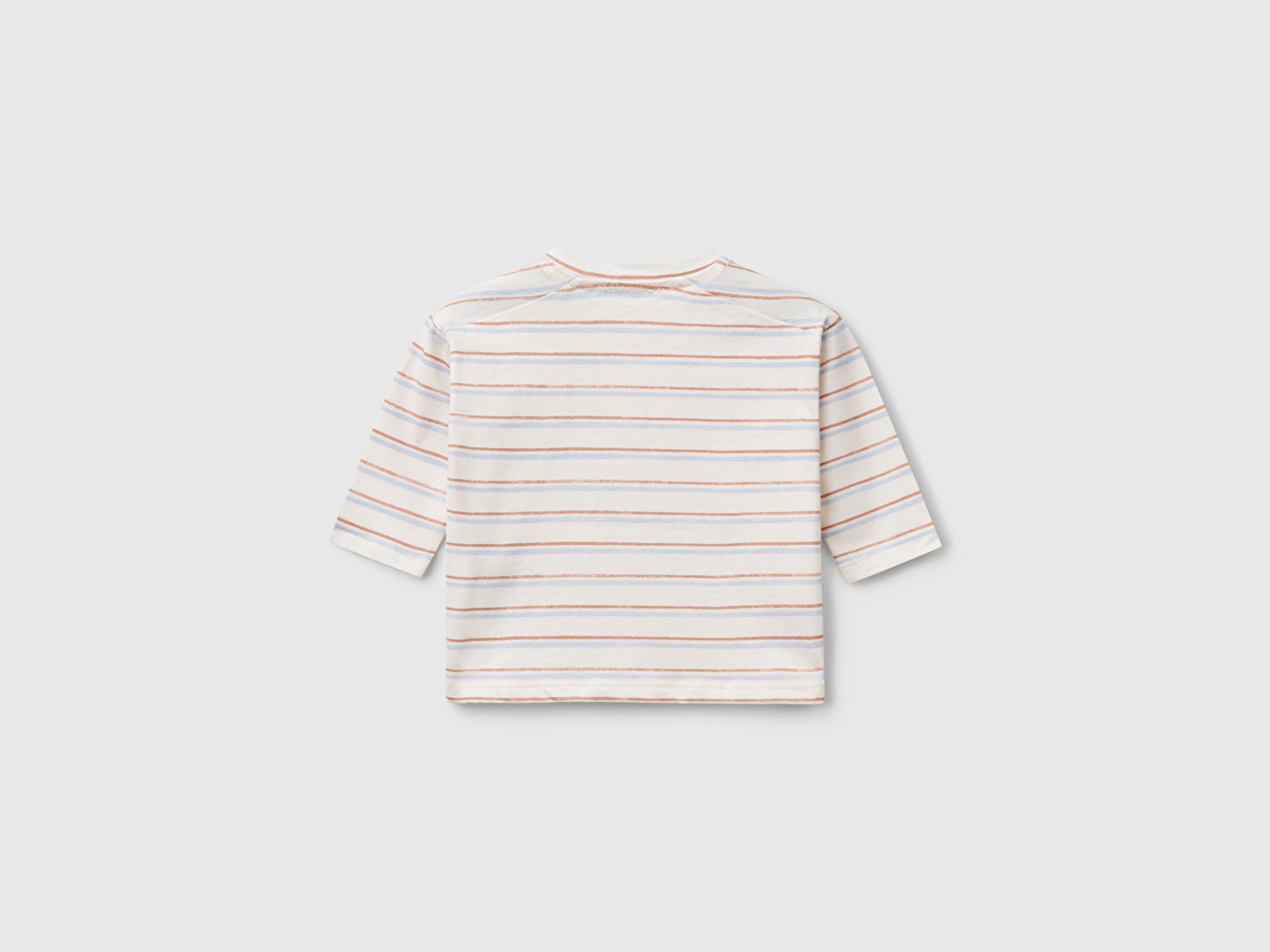 Benetton Bebek Ekru Tamamı Desenli Logo Detaylı Omzu Çıtçıtlı Uzun Kollu T-Shirt
