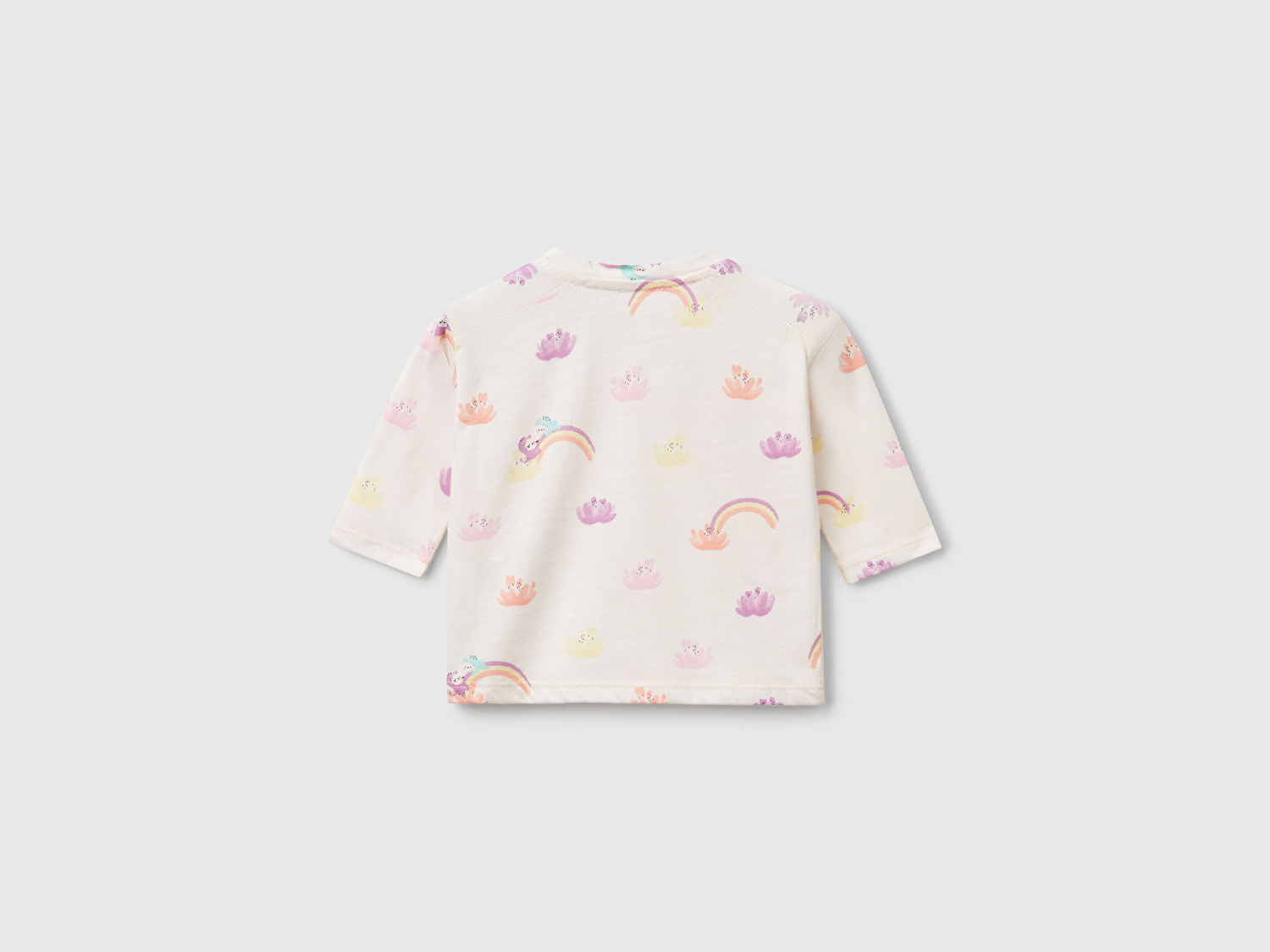Benetton Bebek Toz Pembe Tamamı Desenli Logo Detaylı Omzu Çıtçıtlı Uzun Kollu T-Shirt