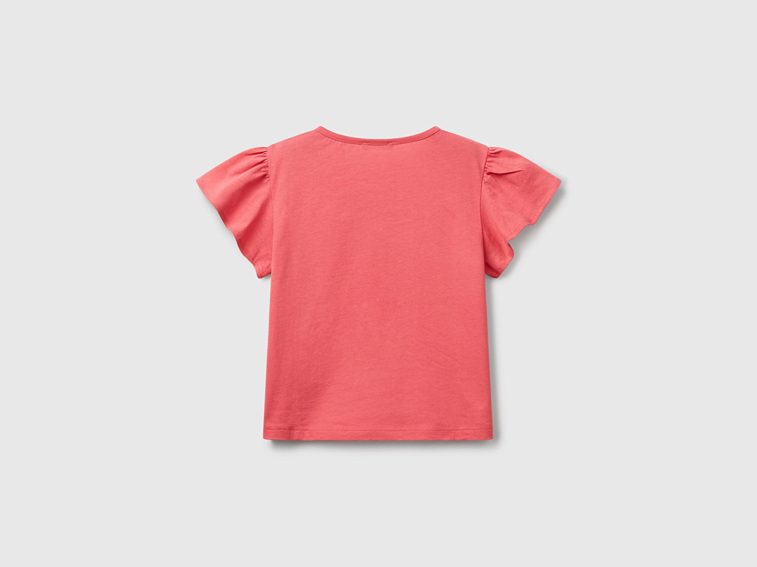 Benetton Kız Bebek Fuşya Nakışlı ve Baskılı Kolu Fırfırlı Regular Fit T-Shirt