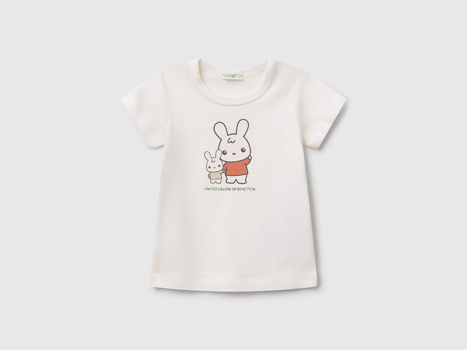 Benetton Bebek Beyaz Tavşan Baskılı T-Shirt