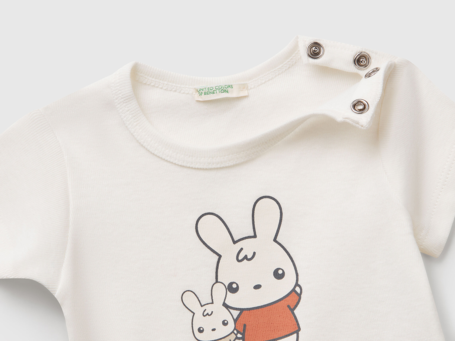 Benetton Bebek Beyaz Tavşan Baskılı T-Shirt