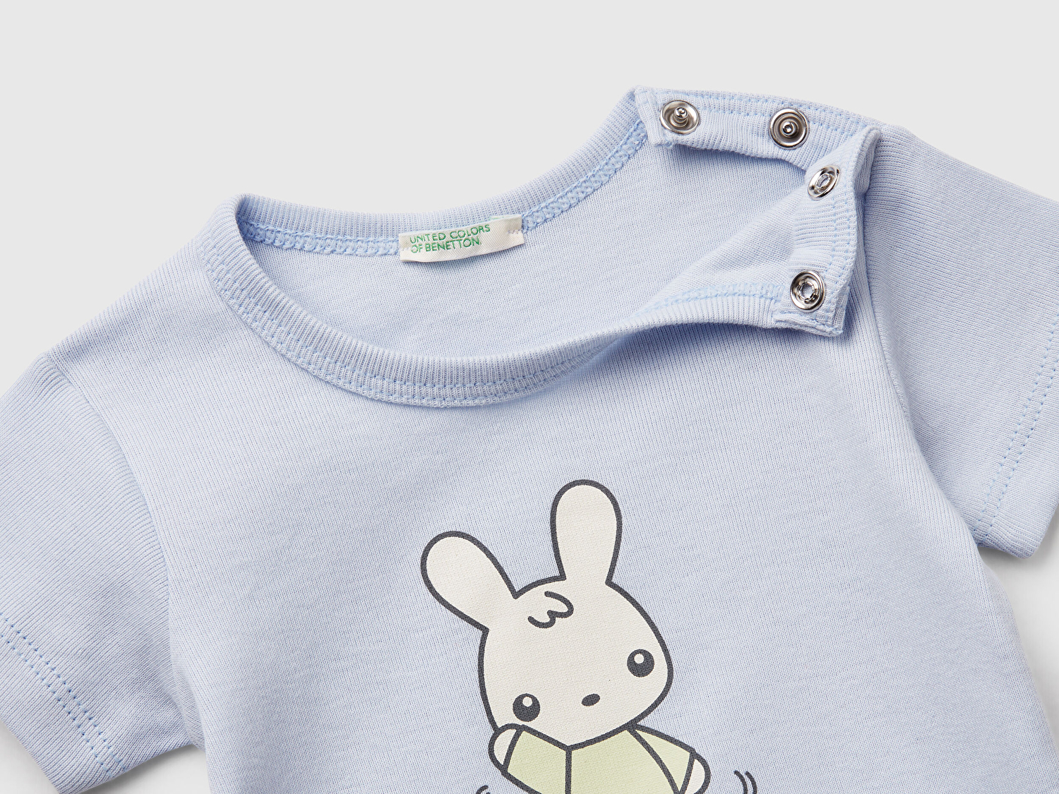Benetton Bebek Toz Mavi Tavşan Baskılı T-Shirt