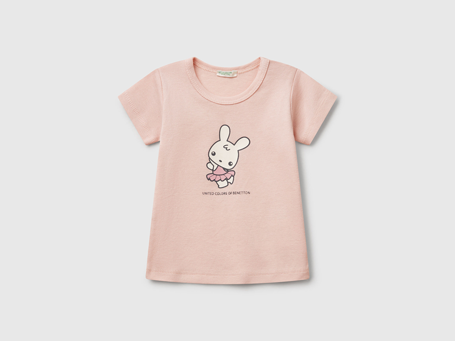 Benetton Bebek Toz Pembe Tavşan Baskılı T-Shirt