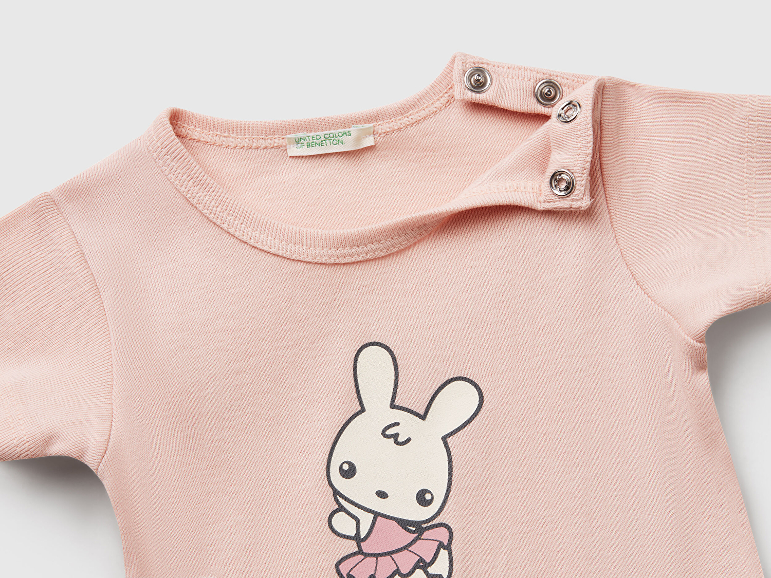 Benetton Bebek Toz Pembe Tavşan Baskılı T-Shirt