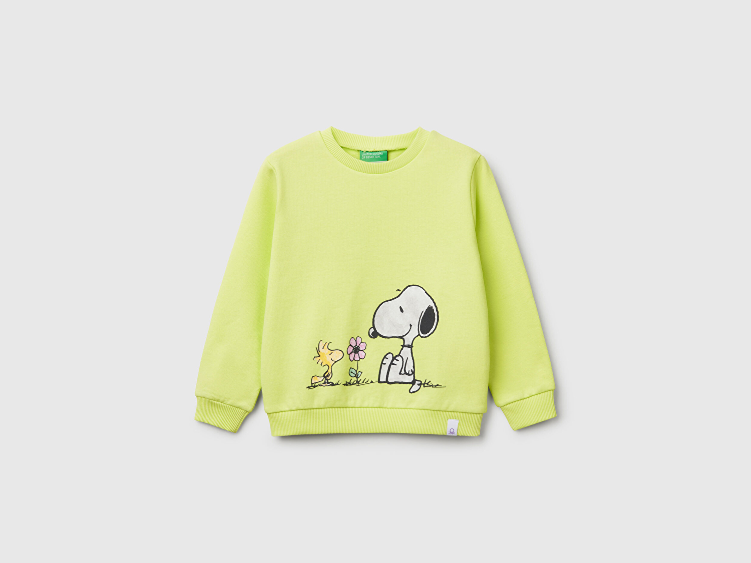 Benetton Kız Bebek Sarı Peanuts Baskılı Logo Etiketli Bisiklet Yaka Sweatshirt