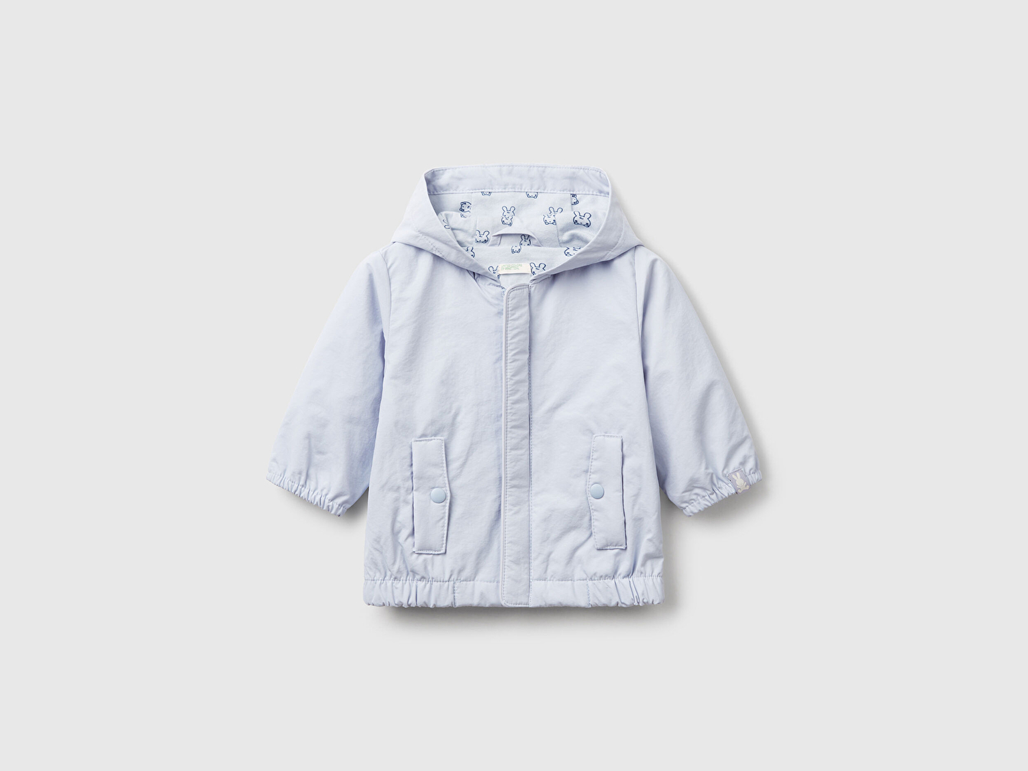Benetton Bebek Toz Mavi Logo Etiketi Detaylı Kapüşonlu Yağmurluk