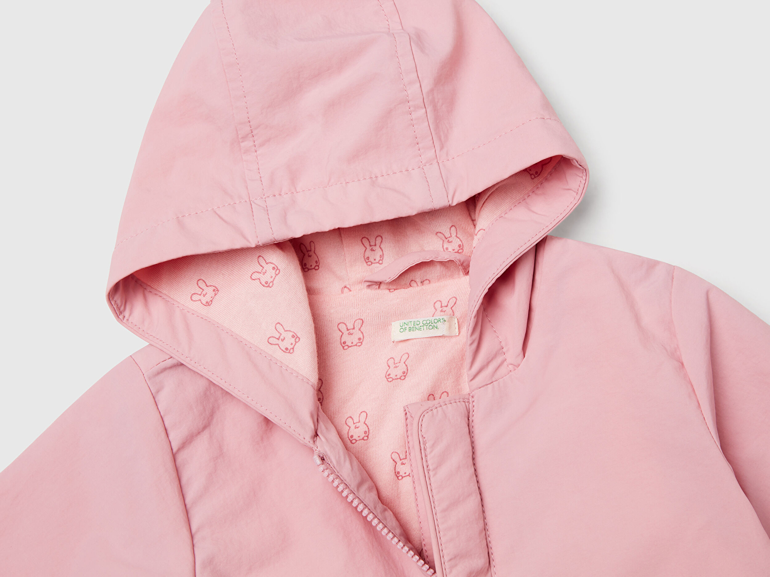 Benetton Bebek Pembe Logo Etiketi Detaylı Kapüşonlu Yağmurluk