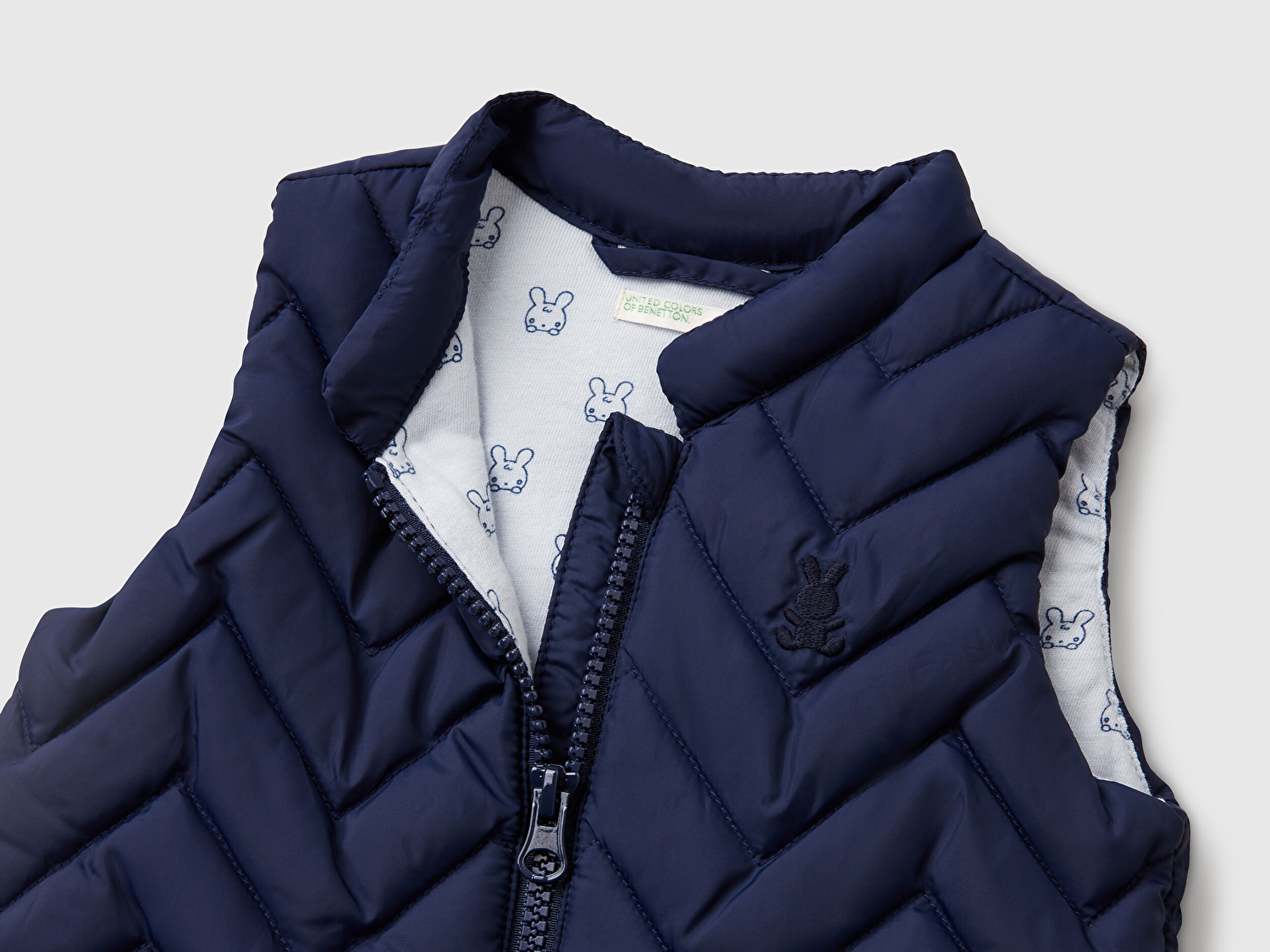 Benetton Bebek Lacivert Zikzak Dikişli Mandarin Yaka Yelek