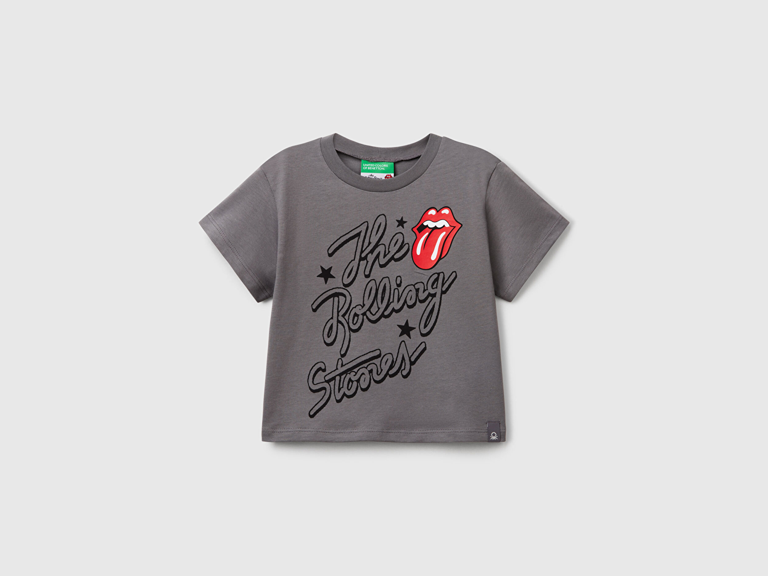 Benetton Kız Bebek Antrasit Rolling Stones Baskılı Logo Etiketli T-Shirt