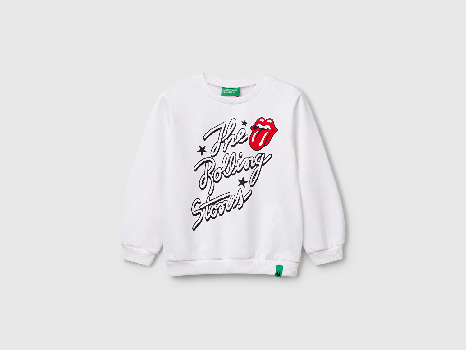 Benetton Kız Bebek Beyaz Rolling Stones Baskılı Etiket Logolu Bisiklet Yaka Sweatshirt