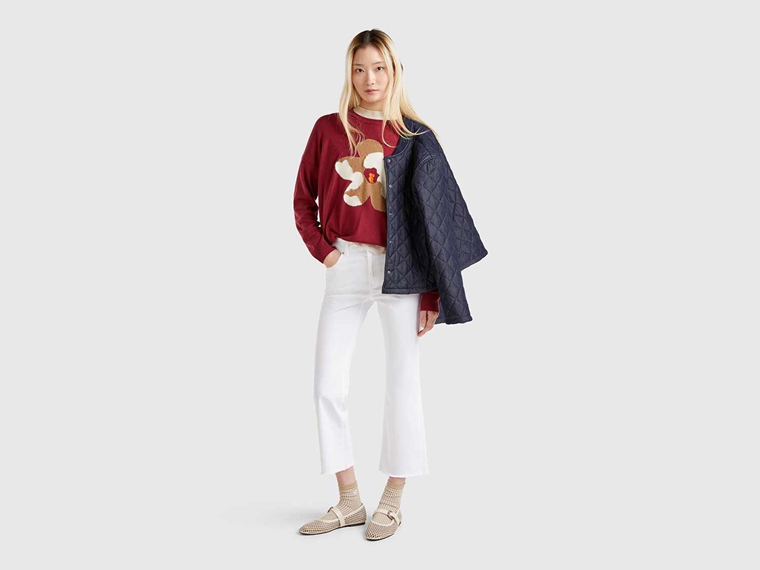 Benetton Kadın Beyaz 5 Cepli Kısa Paça Denim Pantolon