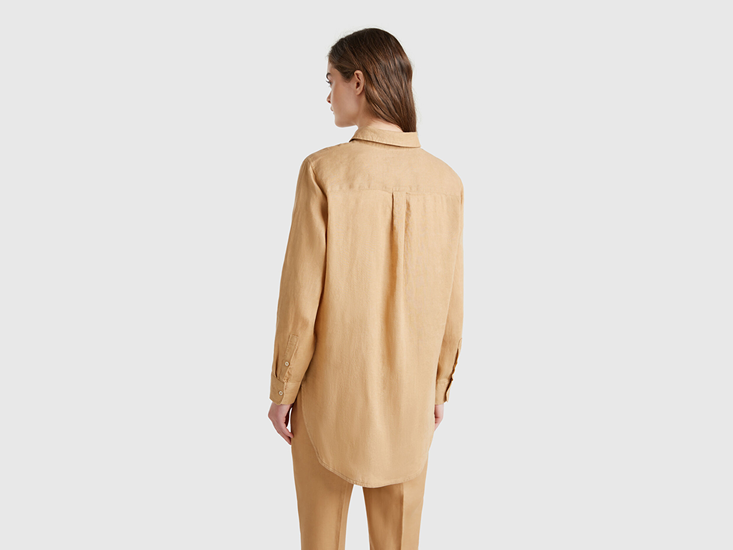Benetton Kadın Bej %100 Keten Gömlek